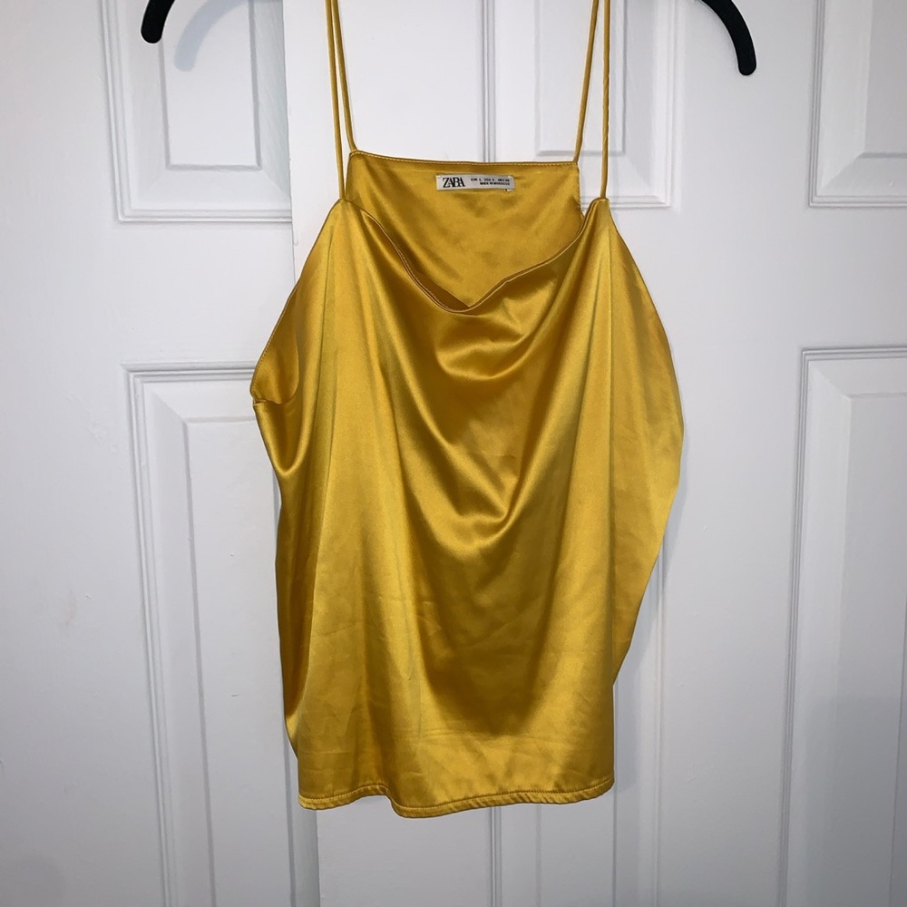 ZARA Yellow cowl neck silk cami